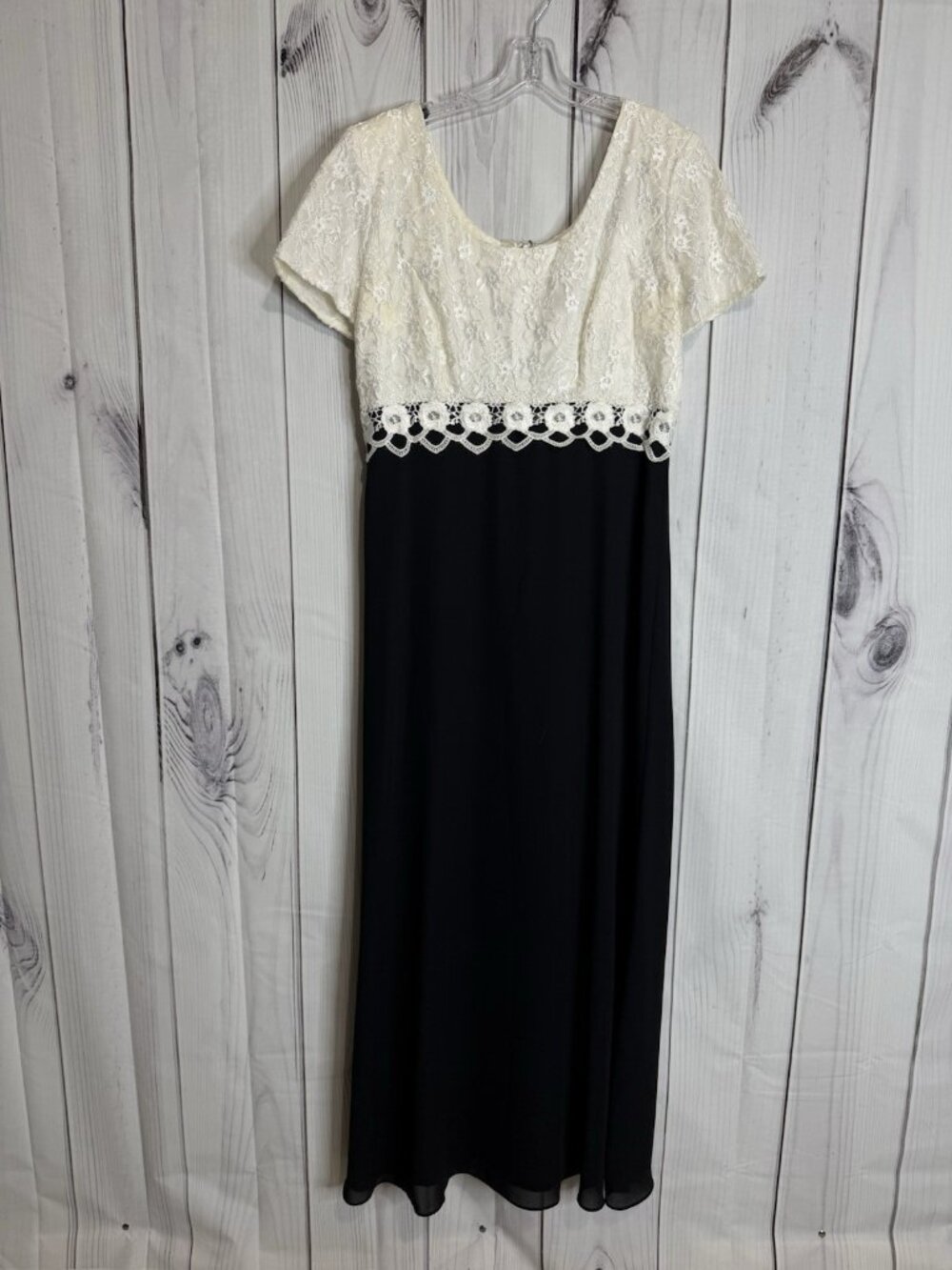 Vintage Rhapsody Dress Womens Size 14 Black White Lace Top Short Sleeve USA